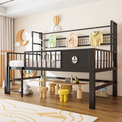 JHY DESIGN Cama Infantil De 90 X 200 Cm, Tipo Loft Baja Con Estructura Metálica Y Compartimentos De Almacenamiento, Ideal Para Niños Y Adolescentes. Color Negro. JHY DESIGN Cama Infantil De 90 X 200 Cm, Tipo Loft Baja Con Estructura Metálica Y Compartimentos De Almacenamiento, Ideal Para Niños Y Adolescentes. Color Negro.