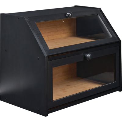 BELIANI Panera Decorativa De Bambú De Dos Niveles Con Paneles Transparentes 42 X 25 X 33 Cm Negro Croute BELIANI Panera Decorativa De Bambú De Dos Niveles Con Paneles Transparentes 42 X 25 X 33 Cm Negro Croute
