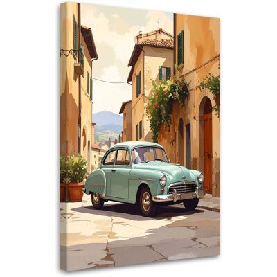 FEEBY Cuadro Sobre Lienzo, Italia Calle De La Toscana Y Coche Azul, 70x100 FEEBY Cuadro Sobre Lienzo, Italia Calle De La Toscana Y Coche Azul, 70x100