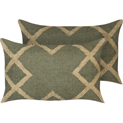 BELIANI Conjunto De 2 Cojines De Yute Verde Oliva Beige 30 X 50 Cm A Mano Geométrico Gopi BELIANI Conjunto De 2 Cojines De Yute Verde Oliva Beige 30 X 50 Cm A Mano Geométrico Gopi
