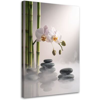 FEEBY Cuadro En Lienzo, Piedras Florales De Orquídea Bambú Zen Spa, 70x100 FEEBY Cuadro En Lienzo, Piedras Florales De Orquídea Bambú Zen Spa, 70x100