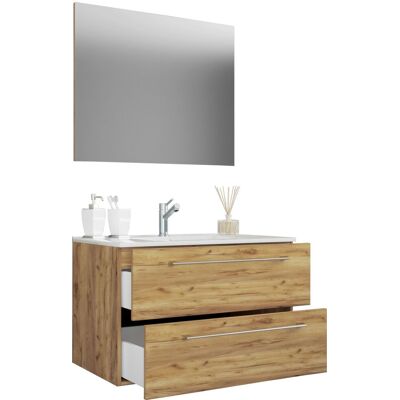 Conjunto de baño VCM Roble Miel con Lavabo y Espejo Conjunto de baño VCM Roble Miel con Lavabo y Espejo