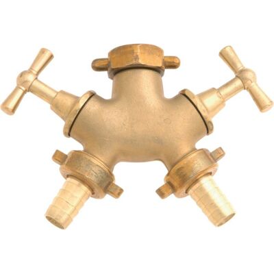 Válvula de dos vías en latón - G 3/4 pulg, 2 x 13mm mangueras - Distribución de agua Válvula de dos vías en latón - G 3/4 pulg, 2 x 13mm mangueras - Distribución de agua