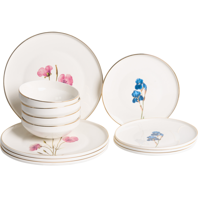 BELIANI Vajilla De 12 Piezas De Porcelana Acabado Esmaltado Con Diseño Floral Multicolor Para 4 Personas Comedor Cocina Blanco Hyssop BELIANI Vajilla De 12 Piezas De Porcelana Acabado Esmaltado Con Diseño Floral Multicolor Para 4 Personas Comedor Cocina Blanco Hyssop