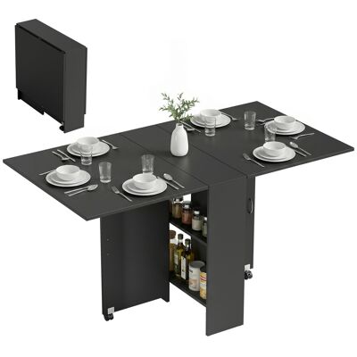 JHY DESIGN Mesa De Cocina Plegable Con 2 Ruedas, 2 Estantes De Almacenamiento Y 2 Extensiones Abatibles, Estilo Moderno, 75 X 140 X 74 Cm, Negra. JHY DESIGN Mesa De Cocina Plegable Con 2 Ruedas, 2 Estantes De Almacenamiento Y 2 Extensiones Abatibles, Estilo Moderno, 75 X 140 X 74 Cm, Negra.