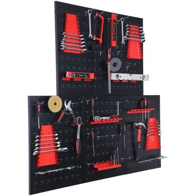 Relaxdays Paneles Perforados Para Herramientas, 5 Unidades, 48 Accesorios, 60 X 40 Cm, Metal, Taller, Negro/rojo Relaxdays Paneles Perforados Para Herramientas, 5 Unidades, 48 Accesorios, 60 X 40 Cm, Metal, Taller, Negro/rojo