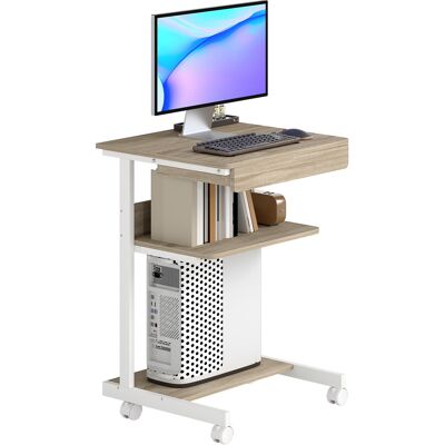 JHY DESIGN Scrivania Per Computer Su Ruote, Scrivania Con Contenitore 56 X 51 Cm Con Cassetto, Scomparto E Supporto Cpu, Rovere JHY DESIGN Scrivania Per Computer Su Ruote, Scrivania Con Contenitore 56 X 51 Cm Con Cassetto, Scomparto E Supporto Cpu, Rovere