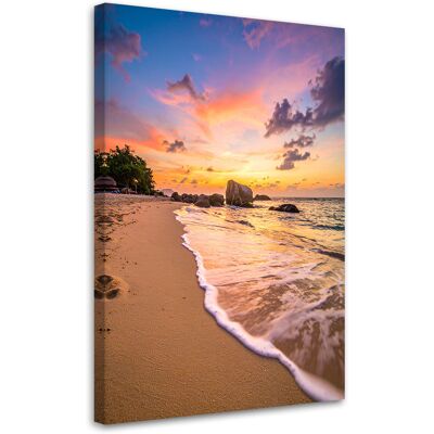 FEEBY Cuadro En Lienzo, Playa Mar Paisaje Puesta De Sol, 80x120 FEEBY Cuadro En Lienzo, Playa Mar Paisaje Puesta De Sol, 80x120