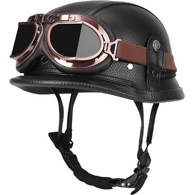 OEM Casco De Moto Estilo Alemán: Diseño Retro Tipo Jet,con Detalles En Cuero Sintético Pu Y Abs-poliestireno,cuero,59 Cm OEM Casco De Moto Estilo Alemán: Diseño Retro Tipo Jet,con Detalles En Cuero Sintético Pu Y Abs-poliestireno,cuero,59 Cm