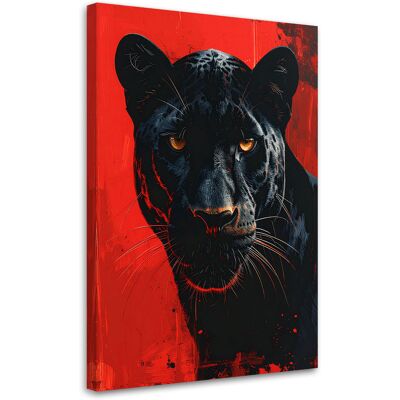 FEEBY Impresión De Imagen, Pantera Negra Animal Fondo Rojo, 80x120 FEEBY Impresión De Imagen, Pantera Negra Animal Fondo Rojo, 80x120
