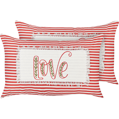 Beliani Cojines de Algodón Rayados - Pack de 2 - Rojo & Blanco - 30x50cm - Cojines Beliani Cojines de Algodón Rayados - Pack de 2 - Rojo & Blanco - 30x50cm - Cojines