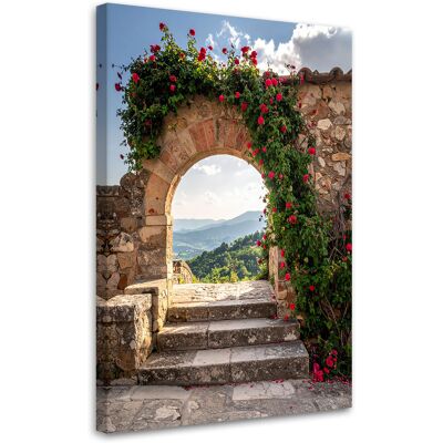FEEBY Impresión De Imagen, Arcos De Piedra Escaleras Flores Toscana Italia, 70x100 FEEBY Impresión De Imagen, Arcos De Piedra Escaleras Flores Toscana Italia, 70x100