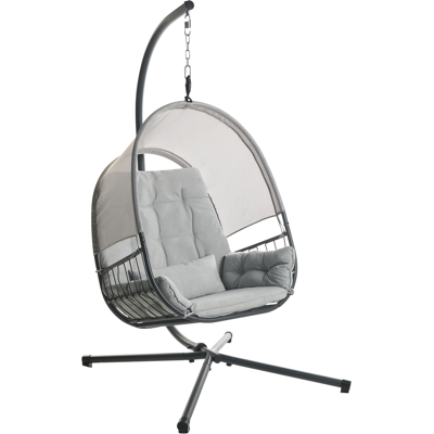 BELIANI Silla Colgante Boho Moderna Con Soporte Metálico Y Cadena Cojín Suave Gris Claro Alviano BELIANI Silla Colgante Boho Moderna Con Soporte Metálico Y Cadena Cojín Suave Gris Claro Alviano