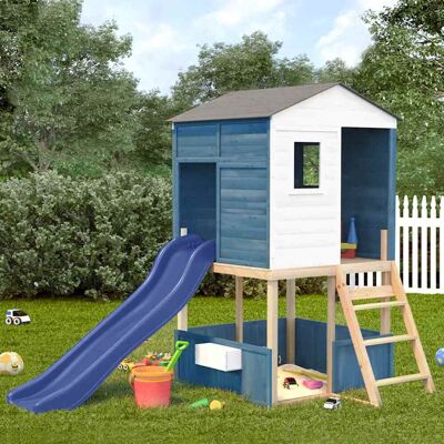 Conjunto de Juego Externo en Madera Blanca y Azul vidaXL Conjunto de Juego Externo en Madera Blanca y Azul vidaXL