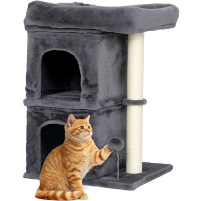 JHY DESIGN Tiragraffi Per Gatti, Torre Gioco Con Piattaforma, 2 Nascondigli E Pallina Tiragraffi In Sisal, 45 X 40 X 66 Cm, Grigio Scuro JHY DESIGN Tiragraffi Per Gatti, Torre Gioco Con Piattaforma, 2 Nascondigli E Pallina Tiragraffi In Sisal, 45 X 40 X 66 Cm, Grigio Scuro