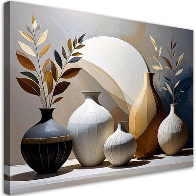 FEEBY Impresión De Imagen, Naturaleza Muerta Jarras Hojas En Beige, 120x80 FEEBY Impresión De Imagen, Naturaleza Muerta Jarras Hojas En Beige, 120x80