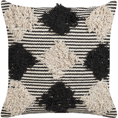 BELIANI Cojín De Algodón Beige Negro 50 X 50 Cm Hecho A Mano Patrón Geométrico Bhusawal BELIANI Cojín De Algodón Beige Negro 50 X 50 Cm Hecho A Mano Patrón Geométrico Bhusawal
