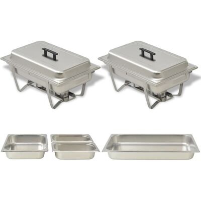 vidaXL Juego de 2 Bandejas Calientes en Acero Inoxidable - Bandeja de Agua y Soporte vidaXL Juego de 2 Bandejas Calientes en Acero Inoxidable - Bandeja de Agua y Soporte