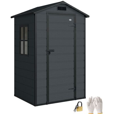 Outsunny Cobertizo De Jardín Exterior De Plástico 1,09 M² 128x104x196 Cm, Con Suelo, Puerta Con Cerradura, Ventana Y Ventilación, Gris Oscuro Outsunny Cobertizo De Jardín Exterior De Plástico 1,09 M² 128x104x196 Cm, Con Suelo, Puerta Con Cerradura, Ventana Y Ventilación, Gris Oscuro