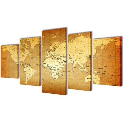 Décoshop26 Mapa del mundo en lienzo - Kit de 5 piezas 200x100cm Décoshop26 Mapa del mundo en lienzo - Kit de 5 piezas 200x100cm