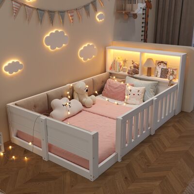 JHY DESIGN Cuna Plana Para Bebé, 90 X 200 Cm, Con Barrotes, Laterales Acolchados, Sin Colchón, Estilo Minimalista, Con Tira De Luz Led, Blanca. JHY DESIGN Cuna Plana Para Bebé, 90 X 200 Cm, Con Barrotes, Laterales Acolchados, Sin Colchón, Estilo Minimalista, Con Tira De Luz Led, Blanca.