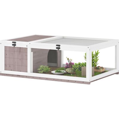 JHY DESIGN Casa De Madera Para Tortugas Con Techo De Malla Y Paneles Laterales Transparentes Desmontables, 91 X 60,5 X 32 Cm, Marrón Claro. JHY DESIGN Casa De Madera Para Tortugas Con Techo De Malla Y Paneles Laterales Transparentes Desmontables, 91 X 60,5 X 32 Cm, Marrón Claro.