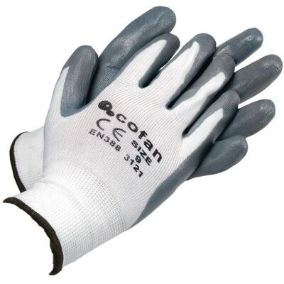 Guantes 100% De Poliéster Impregnados Flexibles Y Sin Costuras Cofan T-9 (12 Pares) Gris/blanco Guantes 100% De Poliéster Impregnados Flexibles Y Sin Costuras Cofan T-9 (12 Pares) Gris/blanco