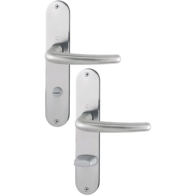 Conjunto de puerta de escudo largo de acero inoxidable Hoppe Denver - Manija de puerta interior con roseta Conjunto de puerta de escudo largo de acero inoxidable Hoppe Denver - Manija de puerta interior con roseta