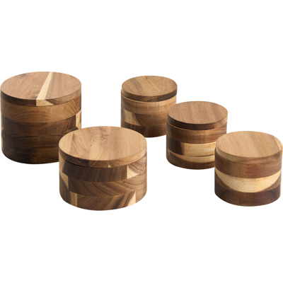 BELIANI Conjunto De 5 Botes Para Especias De Madera De Acacia Con Tapa Accesorios Decorativos De Cocina Marrón Patisserie BELIANI Conjunto De 5 Botes Para Especias De Madera De Acacia Con Tapa Accesorios Decorativos De Cocina Marrón Patisserie
