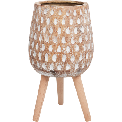 BELIANI Maceta Industrial Alta Soporte De Madera De Magnesio Marrón Claro Asclepias BELIANI Maceta Industrial Alta Soporte De Madera De Magnesio Marrón Claro Asclepias
