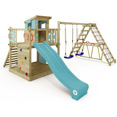 Torre De Escalada De Madera Wickey Smart Surf Con Tobogan Y Escalada En Azul Cielo Torre De Escalada De Madera Wickey Smart Surf Con Tobogan Y Escalada En Azul Cielo