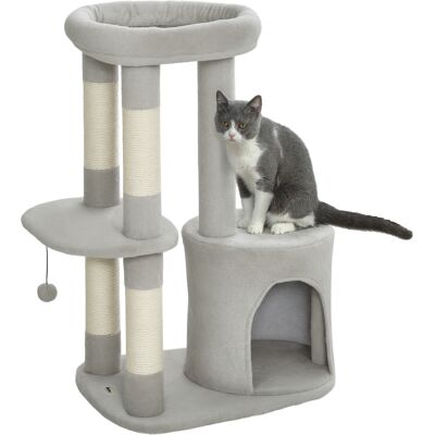 JHY DESIGN Torre Gioco Per Gatti Con Tiragraffi, Piattaforma, Nascondiglio, Pallina, Tessuto Felpato, 60 X 45 X 90 Cm, Grigio Chiaro JHY DESIGN Torre Gioco Per Gatti Con Tiragraffi, Piattaforma, Nascondiglio, Pallina, Tessuto Felpato, 60 X 45 X 90 Cm, Grigio Chiaro
