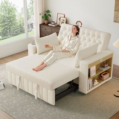 JHY DESIGN Sofá Cama Multifuncional, Sofá Plegable Con Función De Almacenamiento Y Cama, Portavasos, Puerto De Carga Usb Y Cojines, Sofá Que Ahorra Espacio, Color Beige. JHY DESIGN Sofá Cama Multifuncional, Sofá Plegable Con Función De Almacenamiento Y Cama, Portavasos, Puerto De Carga Usb Y Cojines, Sofá Que Ahorra Espacio, Color Beige.