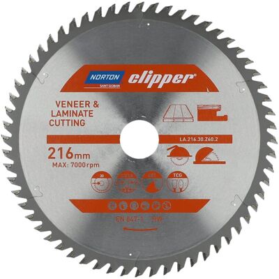 Norton - Sierra de carburo - 216mm, Z60, para laminados Norton - Sierra de carburo - 216mm, Z60, para laminados
