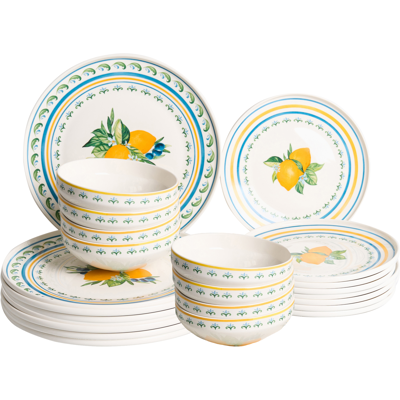 BELIANI Vajilla De 24 Piezas De Porcelana Acabado Esmaltado Con Motivo De Cítricos Y Limones Para 8 Personas Comedor Cocina Blanco Y Verde Tarragon BELIANI Vajilla De 24 Piezas De Porcelana Acabado Esmaltado Con Motivo De Cítricos Y Limones Para 8 Personas Comedor Cocina Blanco Y Verde Tarragon