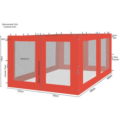 Quick-star - 4 Seitenteile Mit Moskitonetz Für Blätter Pavillon 3x3m Seitenwand Terra / Rotorange Ral 2001 Quick-star - 4 Seitenteile Mit Moskitonetz Für Blätter Pavillon 3x3m Seitenwand Terra / Rotorange Ral 2001