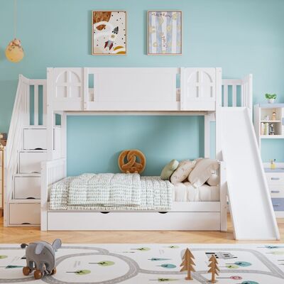 JHY DESIGN Litera Infantil Con Ventana, Tobogán, Cajones Con Ruedas, Escalera Con Pasamanos Y 4 Compartimentos De Almacenamiento Integrados, Diseño Versátil, Gran Capacidad De Almacenamiento, Pino Y Mdf, Blanca, JHY DESIGN Litera Infantil Con Ventana, Tobogán, Cajones Con Ruedas, Escalera Con Pasamanos Y 4 Compartimentos De Almacenamiento Integrados, Diseño Versátil, Gran Capacidad De Almacenamiento, Pino Y Mdf, Blanca,