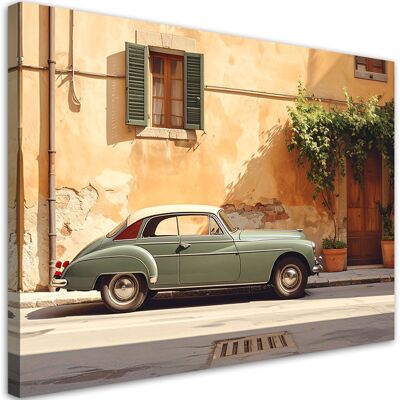 FEEBY Cuadro Sobre Lienzo, Italia Toscana Calle Con Coche Antiguo, 100x70 FEEBY Cuadro Sobre Lienzo, Italia Toscana Calle Con Coche Antiguo, 100x70
