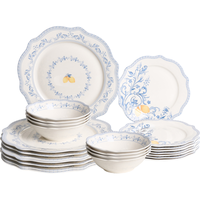 BELIANI Vajilla De 24 Piezas De Porcelana Acabado Esmaltado Con Diseño De Hojas Para 8 Personas Comedor Cocina Blanco Y Azul Lovage BELIANI Vajilla De 24 Piezas De Porcelana Acabado Esmaltado Con Diseño De Hojas Para 8 Personas Comedor Cocina Blanco Y Azul Lovage