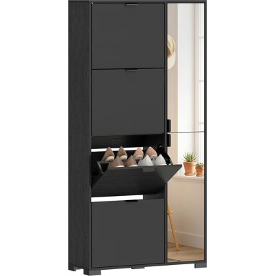 JHY DESIGN Zapatero Moderno Con Espejo, 4 Cajones Abatibles, Capacidad Para Hasta 16 Pares De Zapatos, Color Negro. JHY DESIGN Zapatero Moderno Con Espejo, 4 Cajones Abatibles, Capacidad Para Hasta 16 Pares De Zapatos, Color Negro.