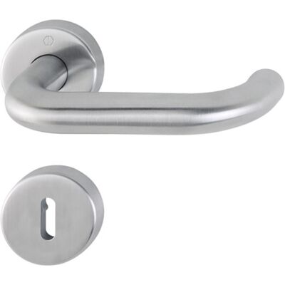 Juego de manijas de puerta de acero inoxidable Hoppe - Modelo París, Rosetas con llave, 40-45mm Juego de manijas de puerta de acero inoxidable Hoppe - Modelo París, Rosetas con llave, 40-45mm