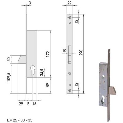 CISA 46210350 Cerradura - Montaje lateral Pestillo Oscilante Acero inoxidable CISA 46210350 Cerradura - Montaje lateral Pestillo Oscilante Acero inoxidable