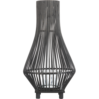 Beliani - Linterna De Madera De Bambú Negra 58 Cm Farolillo Vidrio Pie Boho Leyte Beliani - Linterna De Madera De Bambú Negra 58 Cm Farolillo Vidrio Pie Boho Leyte
