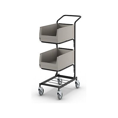 Certeo - Carrito De Servicio Con 2 Cajas Visualizables Negro Intenso Certeo - Carrito De Servicio Con 2 Cajas Visualizables Negro Intenso