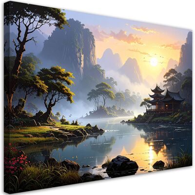 FEEBY Impresión De Imagen Paisaje Japonés: Río Montañas Naturaleza 120x80 FEEBY Impresión De Imagen Paisaje Japonés: Río Montañas Naturaleza 120x80