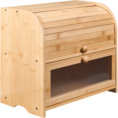 BELIANI Panera Decorativa De Bambú De Dos Niveles Con Panel Acanalado 42 X 25 X 37 Cm Marrón Claro Levain BELIANI Panera Decorativa De Bambú De Dos Niveles Con Panel Acanalado 42 X 25 X 37 Cm Marrón Claro Levain