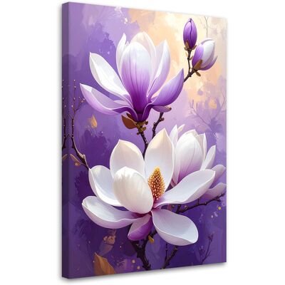 FEEBY Impresión De Imagen Magnolias Blancas Y Moradas Sobre Fondo Lavanda 60x90 FEEBY Impresión De Imagen Magnolias Blancas Y Moradas Sobre Fondo Lavanda 60x90