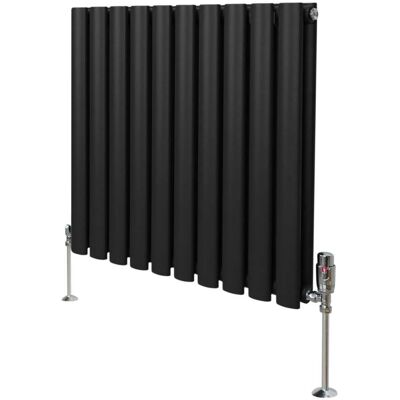 Radiador Ovalado Negro de MonsterShop 600mm x 600mm y Válvulas TRV Radiador Ovalado Negro de MonsterShop 600mm x 600mm y Válvulas TRV