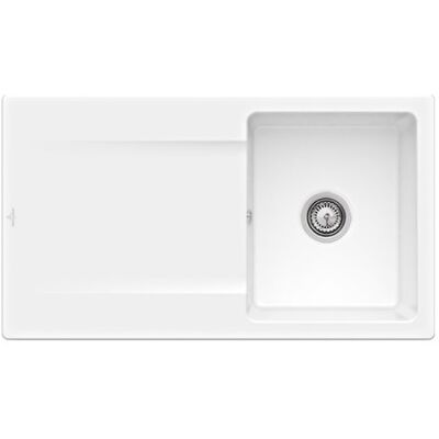 Fregadero en cerámica Villeroy & Boch Siluet 50 Snow White - Reversible, con desagüe automático Fregadero en cerámica Villeroy & Boch Siluet 50 Snow White - Reversible, con desagüe automático