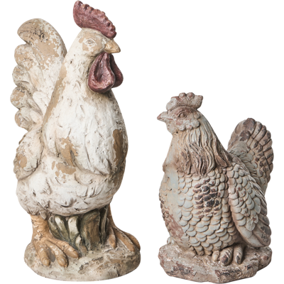 BELIANI Conjunto De 2 Figuras Decorativas Para Jardín Estatuas De Mgo Gallina Decoración Beige Specchia BELIANI Conjunto De 2 Figuras Decorativas Para Jardín Estatuas De Mgo Gallina Decoración Beige Specchia
